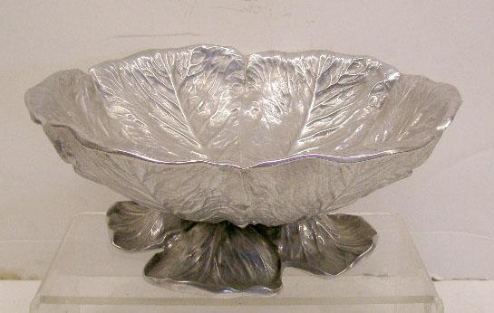 Bruce Fox Aluminum Cabbage Leaf Bowl: Bruce Fox designed aluminum 13" footed cabbage leaf bowl.