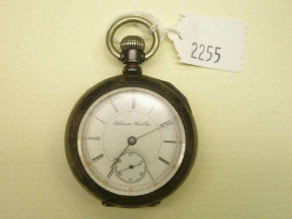 Coin Silver Open Face Pocket Watch: Coin silver open face pocket watch, Hampden Watch Co. on dial, The Dueber Watch Co, Canton, Ohio, on movement #738795, stem wind, size 14, porcelain dial, second hand, Roman Numerals, chaised cased w/