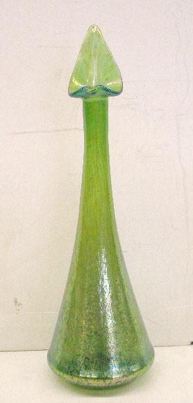 Loetz Art Glass Vase: Loetz iridescent green art glass 14 1/4" vase