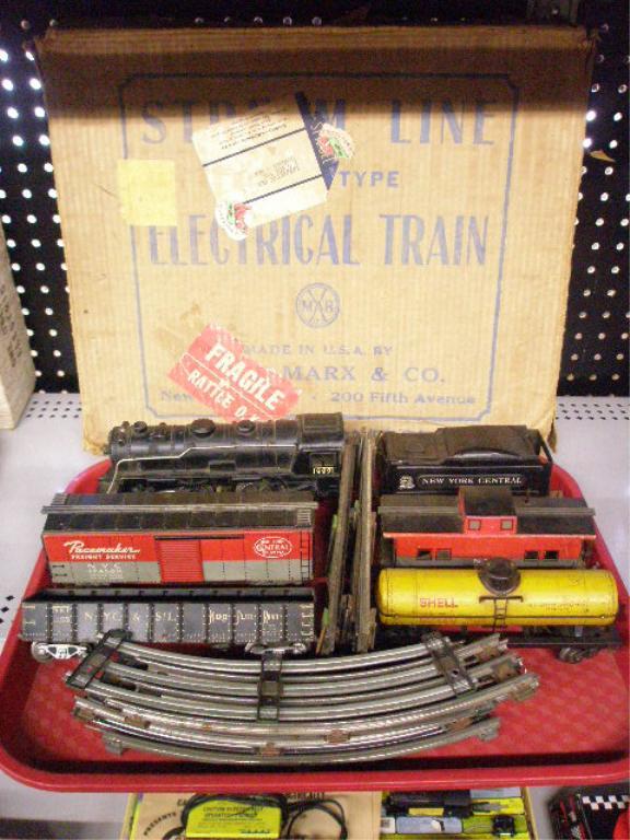 1950's Marx Stream Line Electric Train Set: 1950's Mark #25000/12 Stream Line Electric 6 piece train set w/box & track, #999 die cast 2-4-2 Locomotive, New York Central Tender, #174580 NYC Pacemaker boxcar, #20102 NYC caboose, #71499 NYC & STL