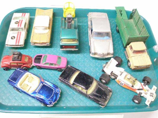 1960's & 1970's Corgi Die Cast Cars & Trucks: Ten 1960's & 1970's Corgi die cast metal cars & trucks, Whizzwheels Toyota 2000 GT & Yardley McLaren-Ford M19A, Junior Whizzwheels N.S.V. RO 80 & Volkswagen 1300, Mercedes Benz 220 SE Coupe, Ford Must