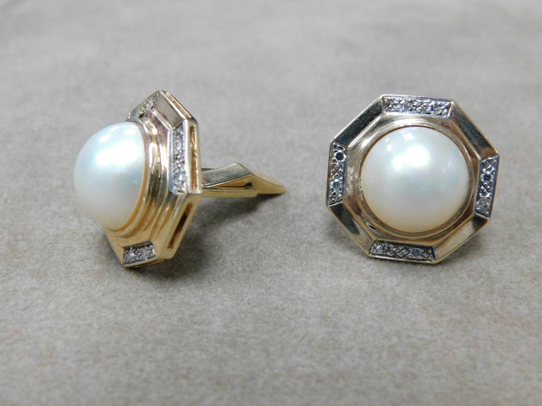 Pr 14k YG Diamond & Pearl Cufflinks (1 of 3)