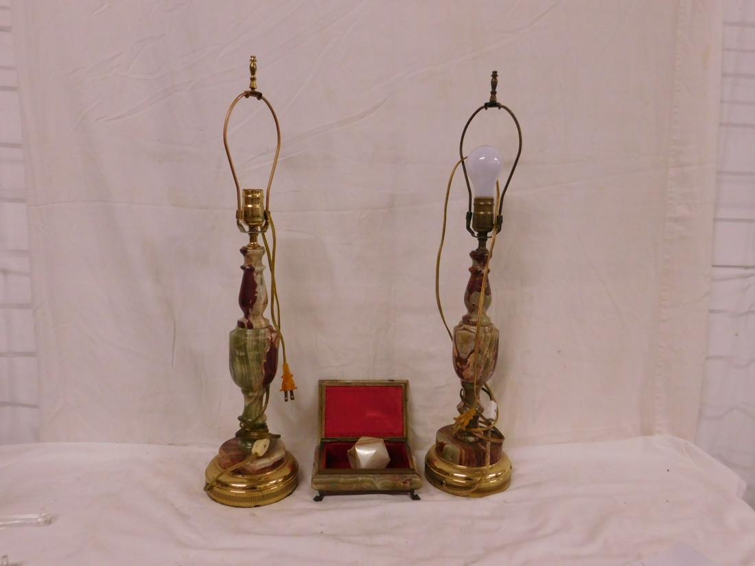 Pr Onyx Lamps, Box & Paperweight (1 of 6)