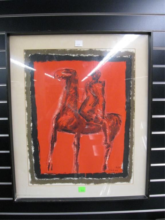 Marino [Marini] Lithograph: Marino [Marini], 1955, signed and dated, lithograph in colors, Camel Rider. 24"h x 19"w=image