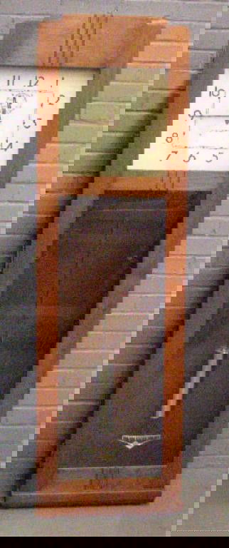 International [IBM] Electric Master Wall Clock: International Business Machine [IBM] electric master wall clock Model #25, light walnut chrome pendulum, early 20th c., 62 1/2" T x 8"D x 19"W