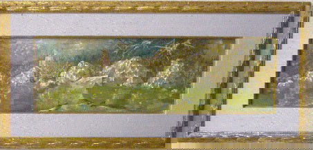 Don Lord, Tempera, "Creek Figure": Don Lord, signed, tempera on panel, "Creek Figure" [Inscription verso, together with Pearl Fox Gallery label: "Creek Figure"/Polymer Tempera/Don Lord. 1961"] 5 1/4"h x 17 1/4"w.