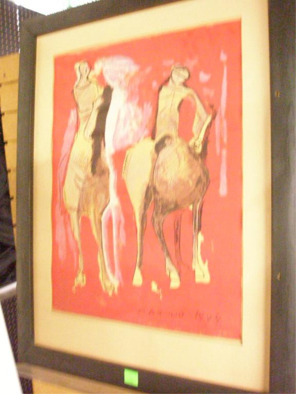 Marino [Marini] Lithograph in Colors: Marino [Marini], 1944, signed and dated, lithograph in colors, The Horseman. 24"h x 17 1/2"w=image; 34 1/2"h x 26 3/8"=frame.