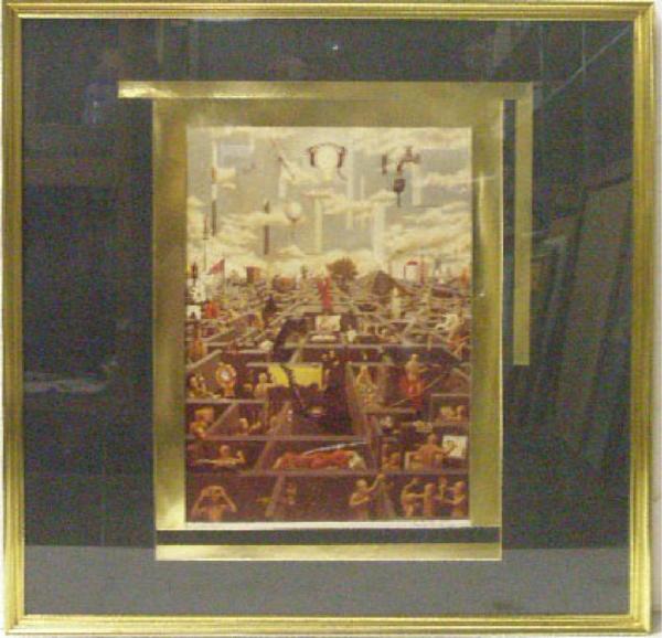 Julian D. Landa, Serigraph: Julian D. Landa, 1980, signed and dated within image, and in graphite within margin, serigraph [68/100], "The Maze". 20 1/2"h x 13 1/2"w=image; 31 1/2"h x 31 1/2"w=frame