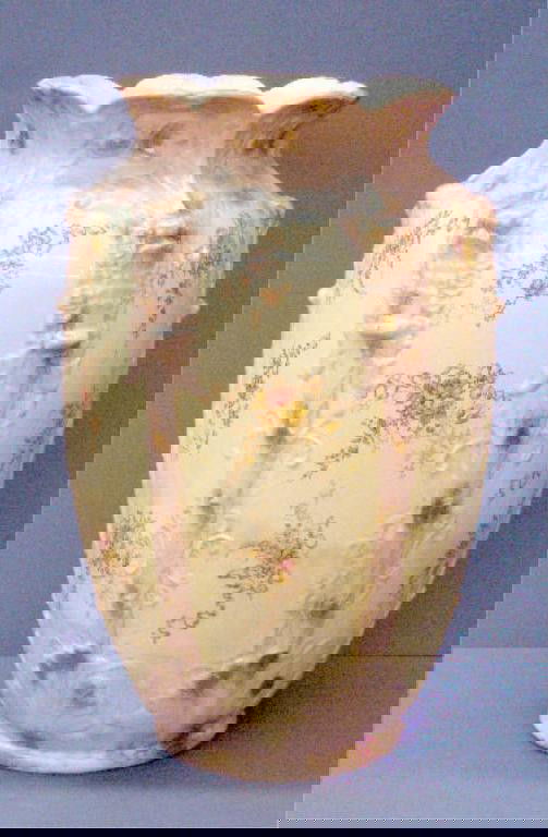 19th/20th c. English Semi Porcelain Floor Vase: Late 19th/early 20th c. B&M Co. English semi porcelain 21 1/2" floor vase w/transfer floral design