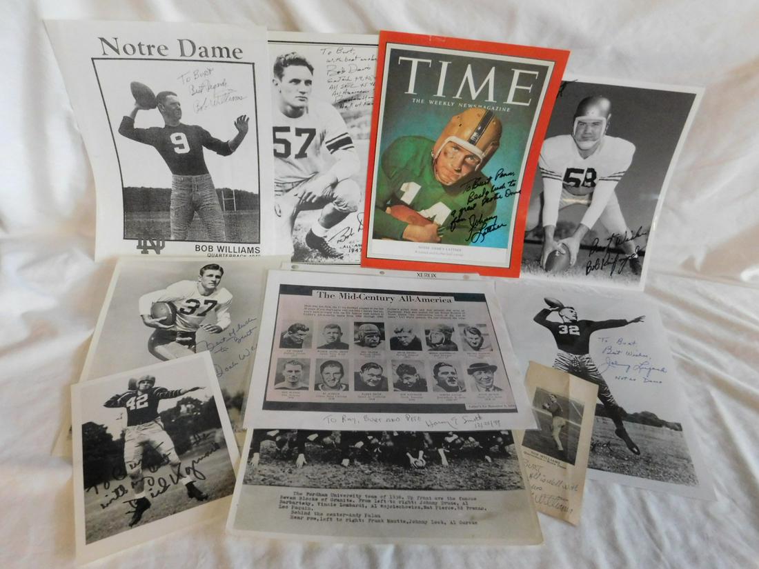 Autographed Photos & Other - College Football: Autographed Photos and Other - College Football, players including: Johnny Lattner (repro time cover), Johnny Lujack (black and white photo), Bob Williams (black and white photo copy), 8 1/2" x 11" (N