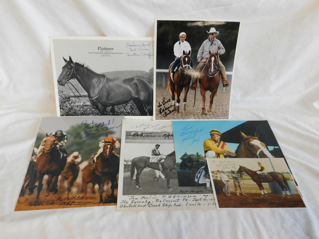 Autographed Photos - Jockeys & Other: Autographed Photos - Jockeys and Other, including: John S. Rotz (on Forego), 5" x 7", color photo, Chris McCarron (on Alysheba), 8" x 10", color, Russell Base (on Lost in the Fog), 8" x 10", color, Te