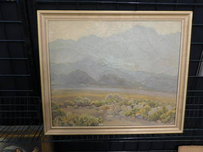 Ralph Holmes Western Landscape, O/C: Ralph Holmes, 1876-1963, California/Illinois, American, Western Landscape, O/C,SLR, 20 x 24”, 23 x 27” framed, craquelure throughout.