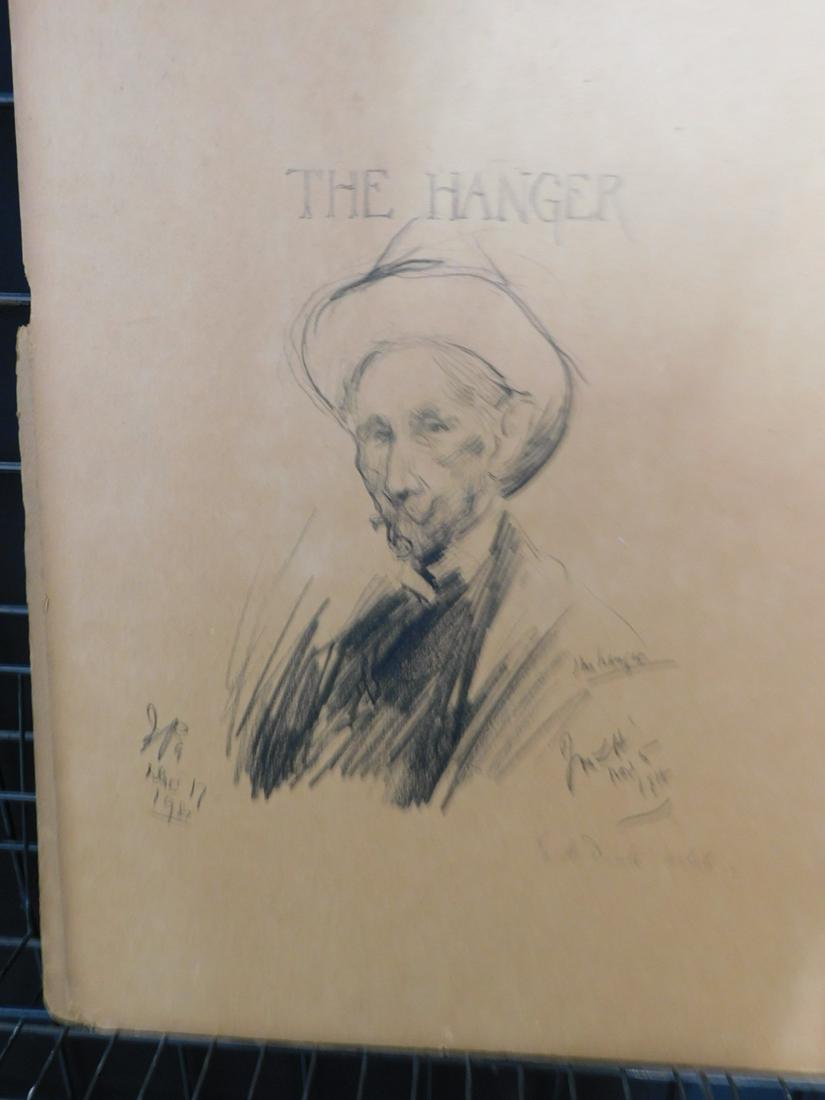 John McClure Hamilton, portrait of Joseph: John McClure Hamilton, American, portrait of Joseph Pennell, , “The Hanger”, dated 1918, graphite, SLR, 20 x15”, lower left corner missing.