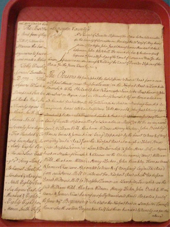 18th c. Lancaster County Road Documents: Two 1779/1795 Ms. copies of court proceedings for the development of Lancaster County, Pa roads