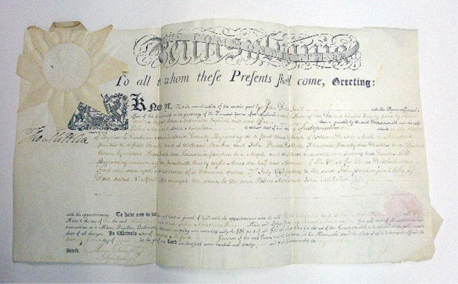 1794 Pennsylvania Land Indenture: 1794 Robert Morris, Esq. & John Nicholson Esq. 10 5/8" x 20", Pennsylvania land indenture for purchase of land called "Independence" in Northumberland County, signed by James Trimble, Deputy Secretary