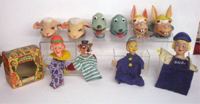 1950's & 1960's Character Hand Puppets: Ten 1950's & 1960's character head hand puppets, 1/w original box.