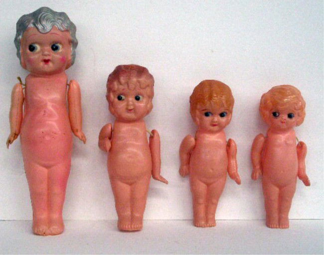 Vintage Betty Boop Celluloid Dolls: Four vintage Betty Boop style 6", 6 1/2" & 9" celluloid dolls, made in Japan.