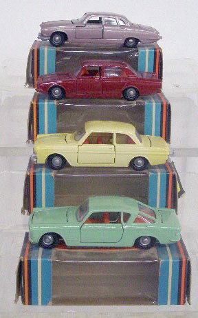 1960's Roadmaster Impy Super Cars: 1960's Lone Star Roadmaster Impy Super die cast cars w/boxes, #10 Jaguar MKX, #18 Ford Corsair, #21 Fiat 2300 S Coupe & #27 Taurus 12 M.