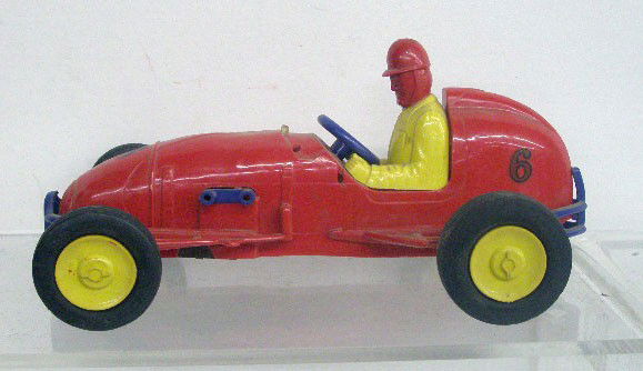 1950's Nosco Plastics Wind-Up Race Car: 1950's Nosco Plastics 9 1/2" hard plastic wind-up race car.