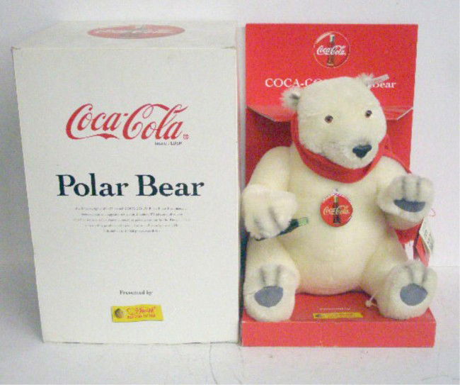 Steiff Coca Cola Polar Bear: 1999 Steiff 14 3/4" #670336 Mohair Coca Cola Polar Bear w/box.