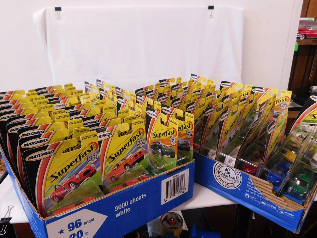 Matchbox Super Fast 35 Years NIP: Matchbox Super Fast 35 Years, new old stock, single vehicle pack with original box, 35th Anniversary Including: No. 1,3, 5, 10, two 11, 12, 13, 14, 17, 18, 19, 20, 21, 22, 23, 24, 26, 29, 31, 35, 38,