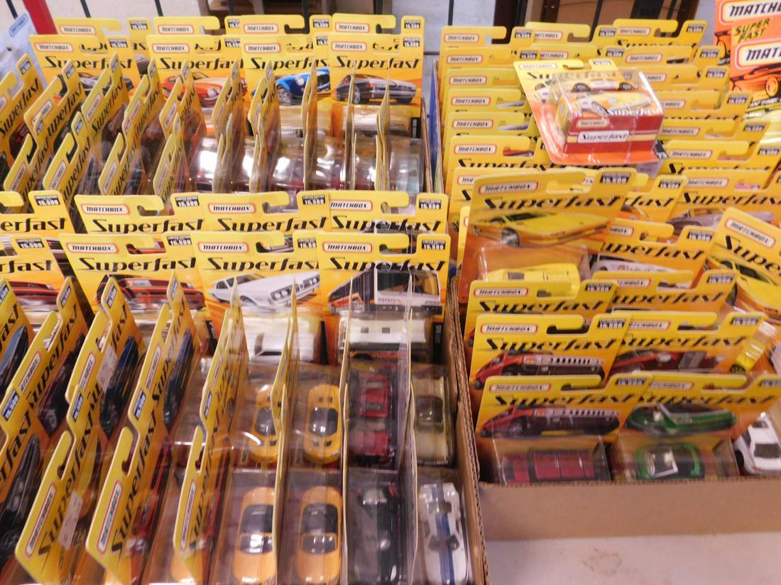 Matchbox Superfast Vehicles NIP: Matchbox Superfast Vehicles, new old stock, single vehicle pack with original box (black letters) including: No. 1, (2) 2, 3, (2) 4, 5, (2) 6, 7, 8, 9,(3) 10, 11, (2) 12, 13, 14, 15, (2) 16, 18, (2) 1