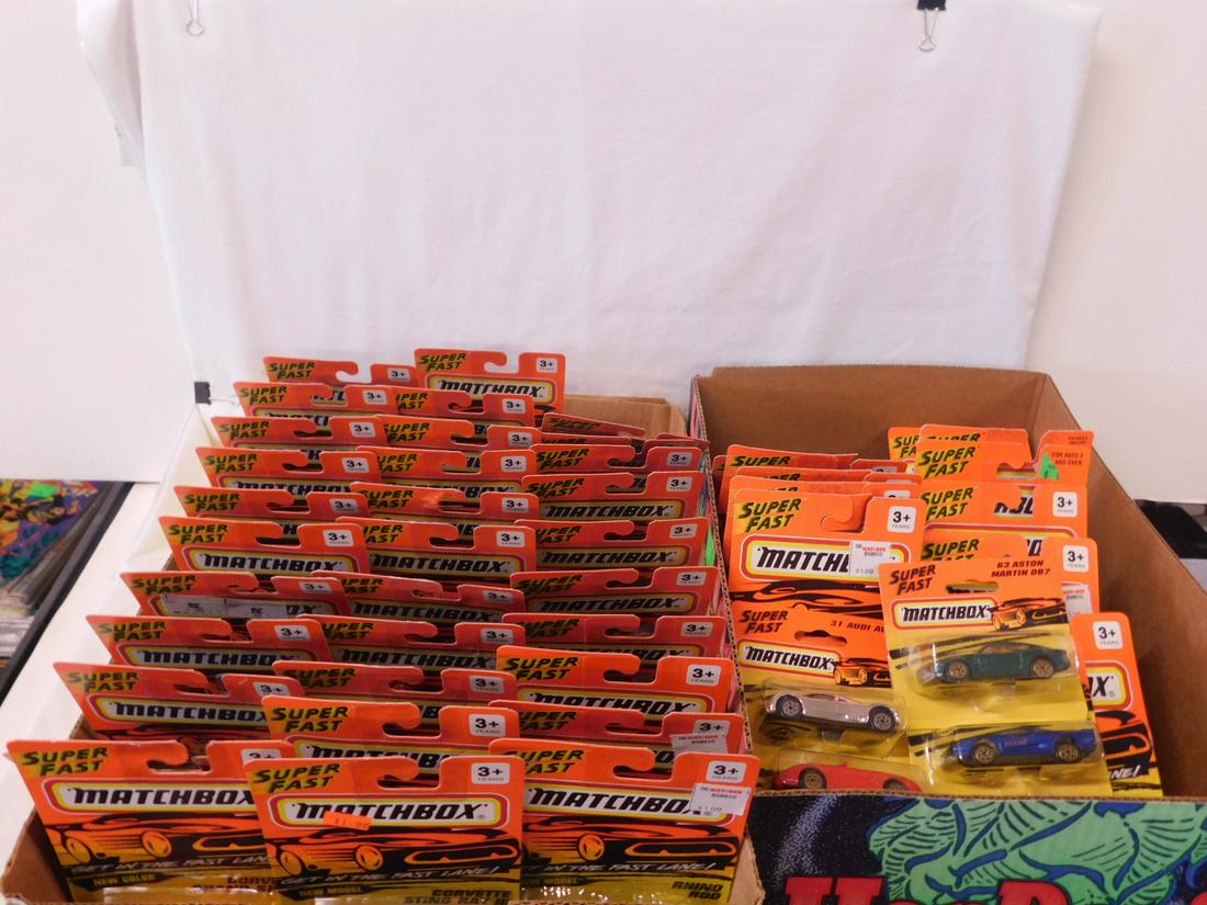 Matchbox Superfast Vehicles NIP: Matchbox Superfast Vehicles, new old stock, single vehicle pack including: 1994 - #2, two 14, two 15, three 27, 31, ten 38, (9-7 / 11 and one blue), three 44, three 53, 58, two 67, 1995 - #15, five 27