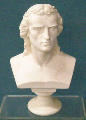 Giannelli Signed Alabaster Bust Sculpture: A. Giannelli signed contemporary carved alabaster 12" bust sculpture of Friedrich von Schiller.