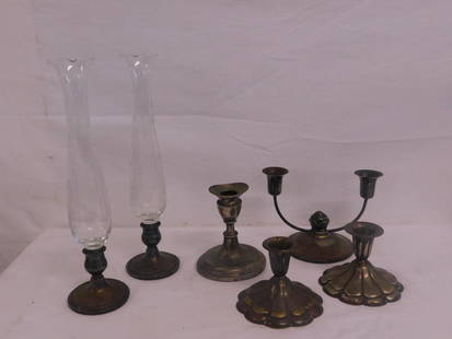 Silver Candlesticks Lot: Silver Candlesticks, includes: a pair of Continental 800 silver fluted 3 1/4" candlesticks, Continental 800 silver oval base 5" candlesticks, Continental 800 silver candelabra, (5", 7"l,) and a pair o