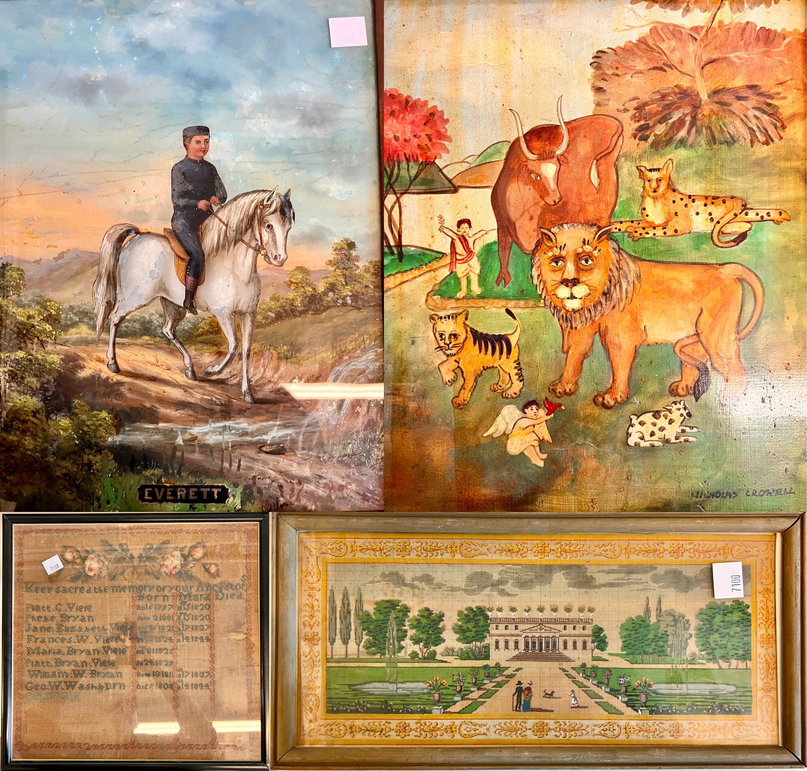 4 Pieces of Original Art Including 19th C. Reverse (1 of 14)