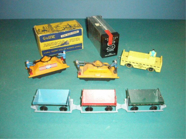 1950's & 1960's American Flyer Motorized Units: 1950's & 1960's American Flyer "S" gauge Motorized Units, #740 type 1 Hand Car, #740 type 3 Hand Car w/original box, #23743 Track Maintenance Car w/original box & Mine Train Tipples. Condition: All ha