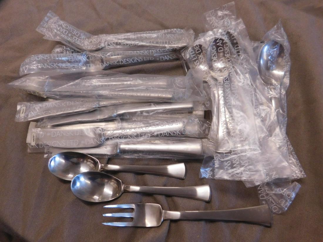 Dansk Ensemble Flatware: Dansk Ensemble Flatware, stainless steel, style 1505 and 06, includes: two tablespoons, eleven teaspoons, three dinner forks, two luncheon forks, two luncheon forks, seven luncheon knives and two dinn
