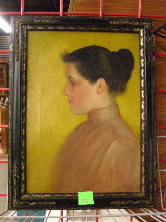 S. Valadon, Portrait of a Young Woman: [In the manner of] Suzanne Valadon, signed, oil on canvas, Profile Portrait of a Young Woman. 13 1/2"h x 9 1/2"w=image; 16 3/4"h x 12 3/4"w=frame. Condition: No issues identified.