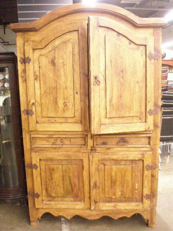 Continental Primitive Pine Cabinet: Continental primitive pine cabinet, upper case with twin paneled doors over two drawers, twin paneled door in case below, late 19th/early 20th c., 78 1/2"=h, 46 1/2"=w, 23 3/4"=d.