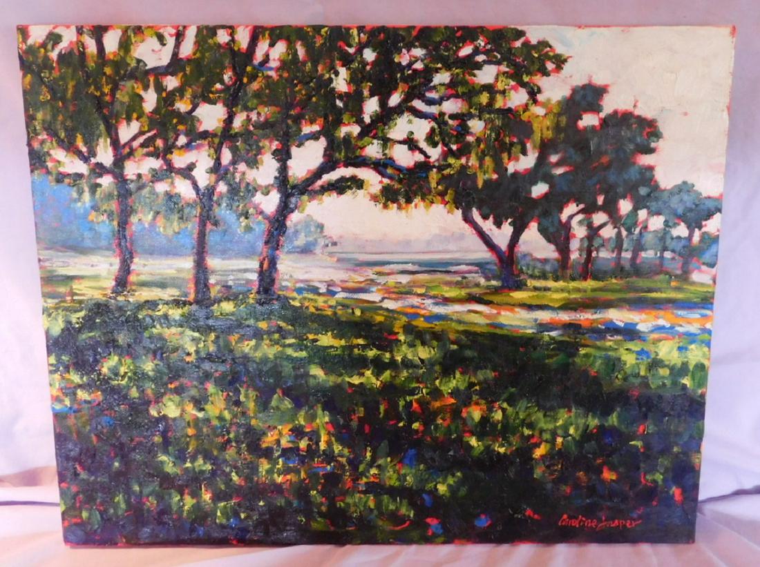 Caroline Jasper oil on canvas: Caroline Jasper oil on canvas, "Preface", 2010, landscape with lake, 20" x 16" Condition: excellent