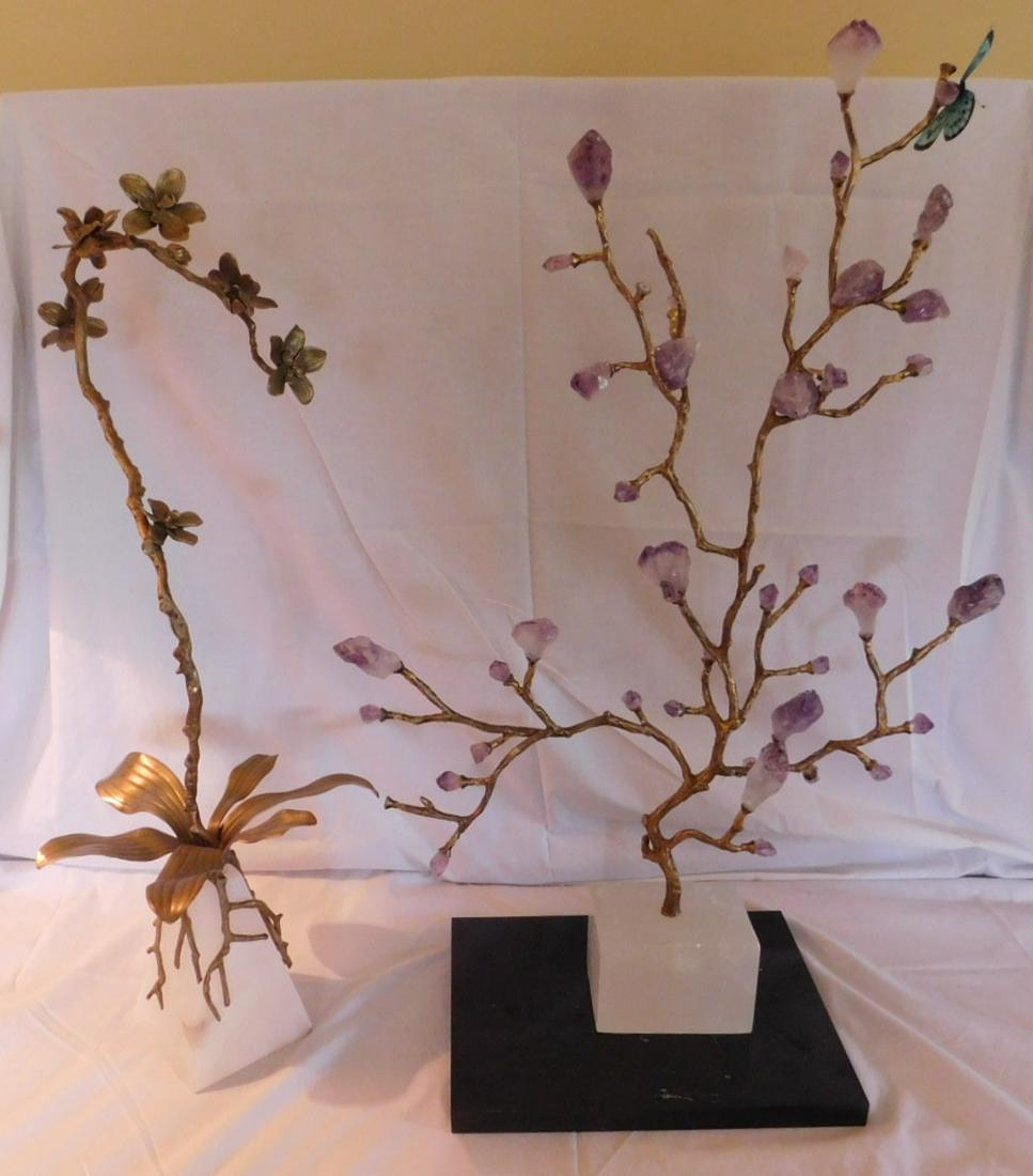 (2) Bronze + marble floral sculptures (1 of 6)