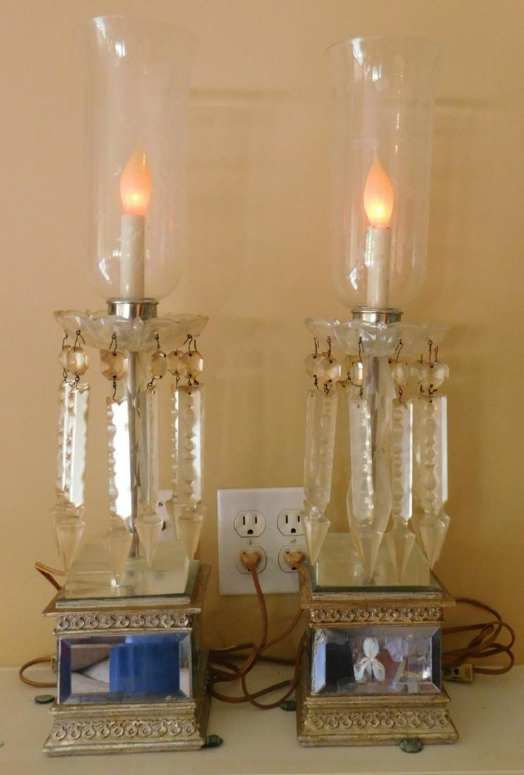 Pair Hurricane lamps on pedestals (1 of 4)