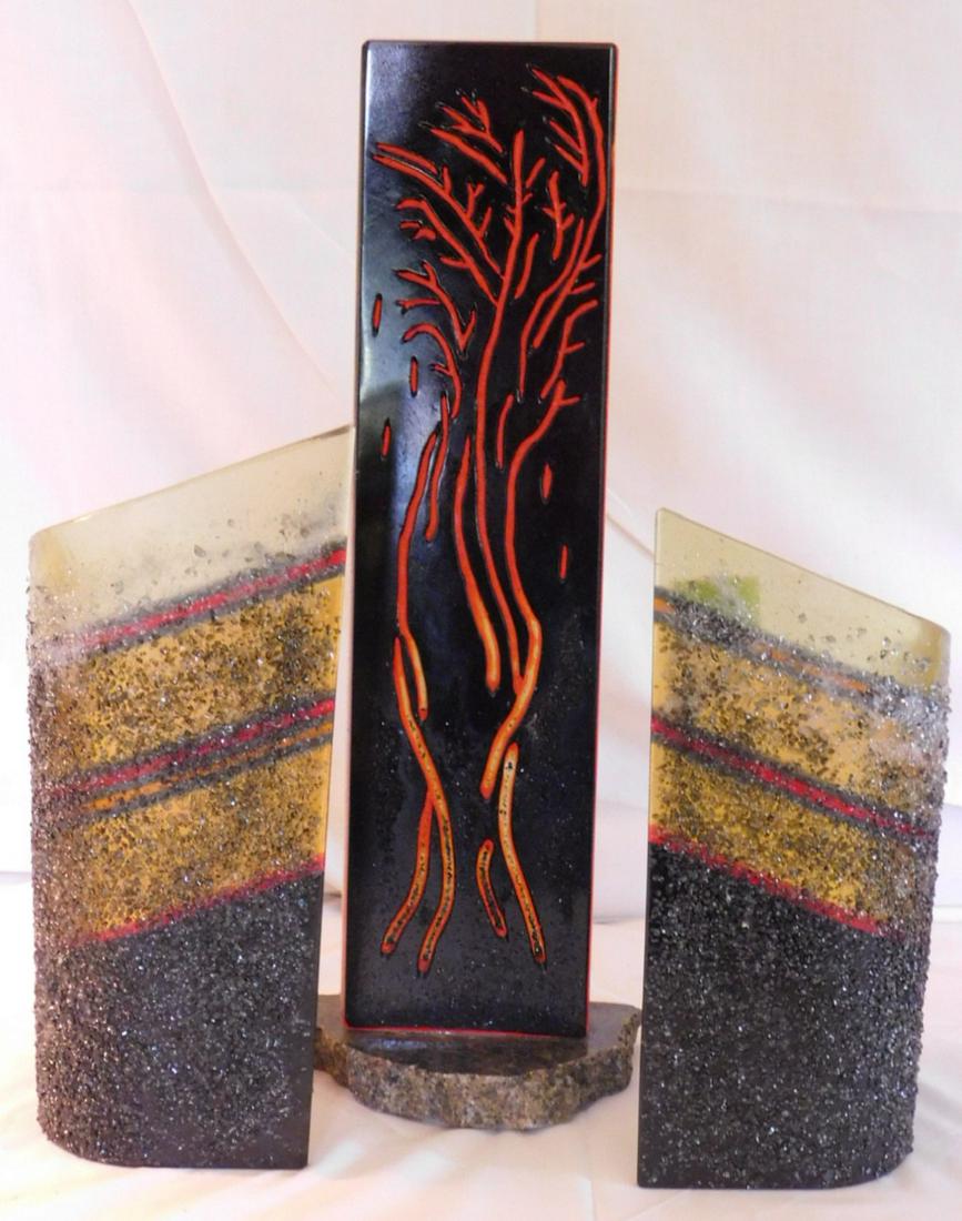 Cgyori? signed glass plaque & (2) panels (1 of 3)