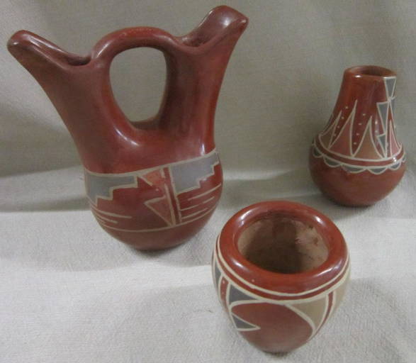 Three Southwestern Native American Pottery Pieces (3070) on Aug 23