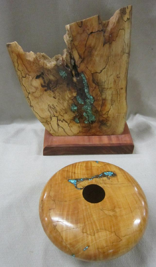 2 Russell Natural Wood Turquoise Inlaid Pieces (1 of 6)