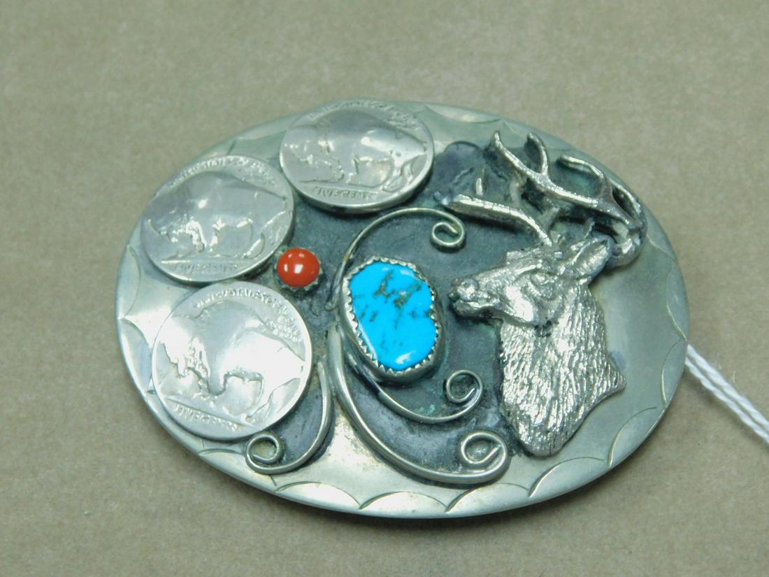 Silver Navajo Belt Buckle Buffalo Nickels (1 of 3)