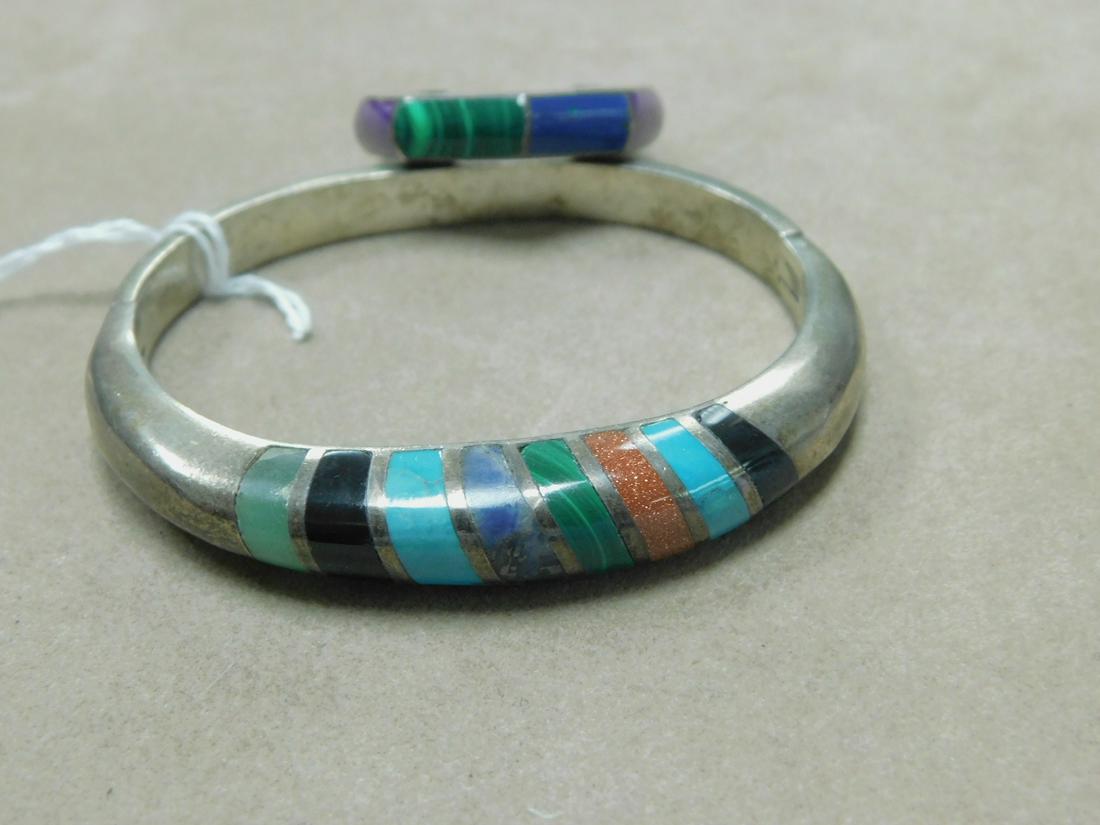 Taxco Mexico Hinged Inlaid Bangle & Odd Earring (1 of 3)