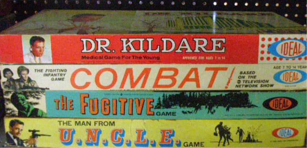 1960's Ideal Board Games: 1960's Ideal Toy Corporation television show board games, 196 Dr. Kildare, 1963 Combat, 1964 The Fugitive & 1965 The Man From U.N.C.L.E. Condition: Dr. Kildare has detached game cards, game board & in