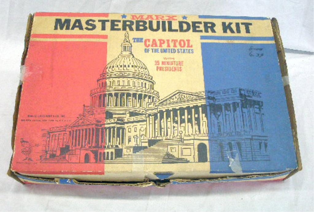1960's Marx U.S. Capitol & Presidents Play Set: 1960's Louis Marx & Co., Inc. The Capitol & Presidents of the United States play set with original box. Condition: Appears to be complete but may have pieces missing, box has wear, tearing & tape.