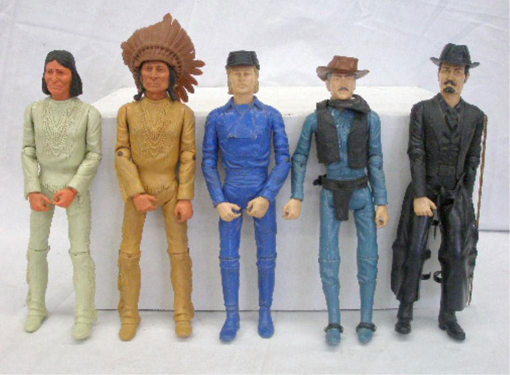 1960's & 1970's Marx Best of the West Figures: 1960's & 1970's Louis Marx Co., Inc. Chief Cherokee, Geronimo, Sam Cobra, Sheriff Garrett & Jed Gibson Best of the West action figures. Condition: All have some form of wear.