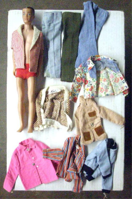 1962 Mattel Ken Doll With Outfits: 1962 Mattel Inc. painted hair Ken doll with extra outfits. Condition: Very good with minor wear