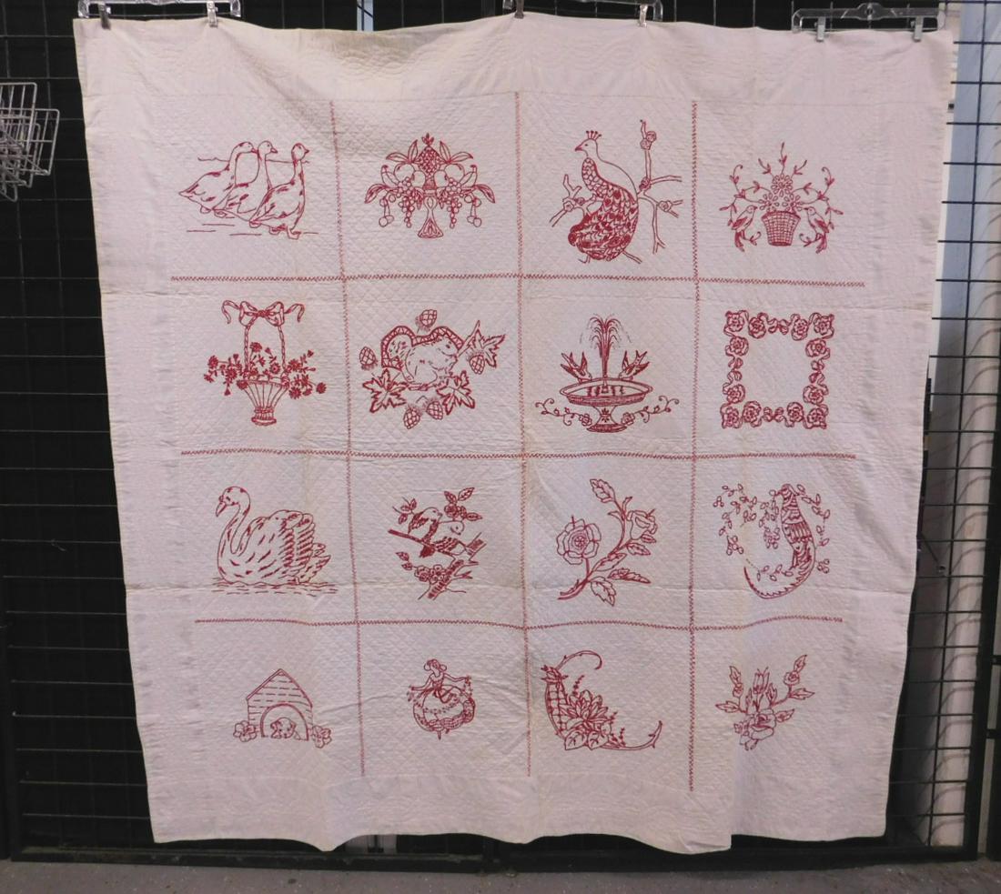 Vintage Embroidered Redwork Quilt (1 of 12)