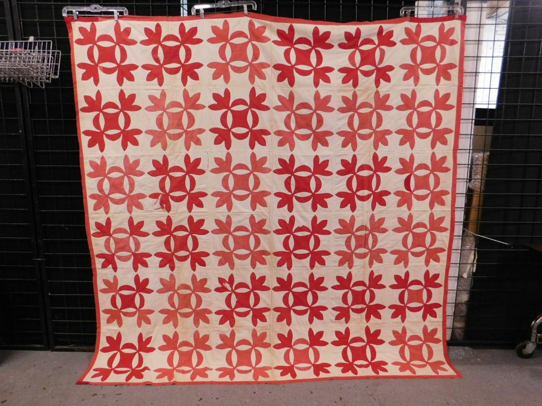 Antique Red & White Oak Leaf Quilt Comforter (1 of 9)