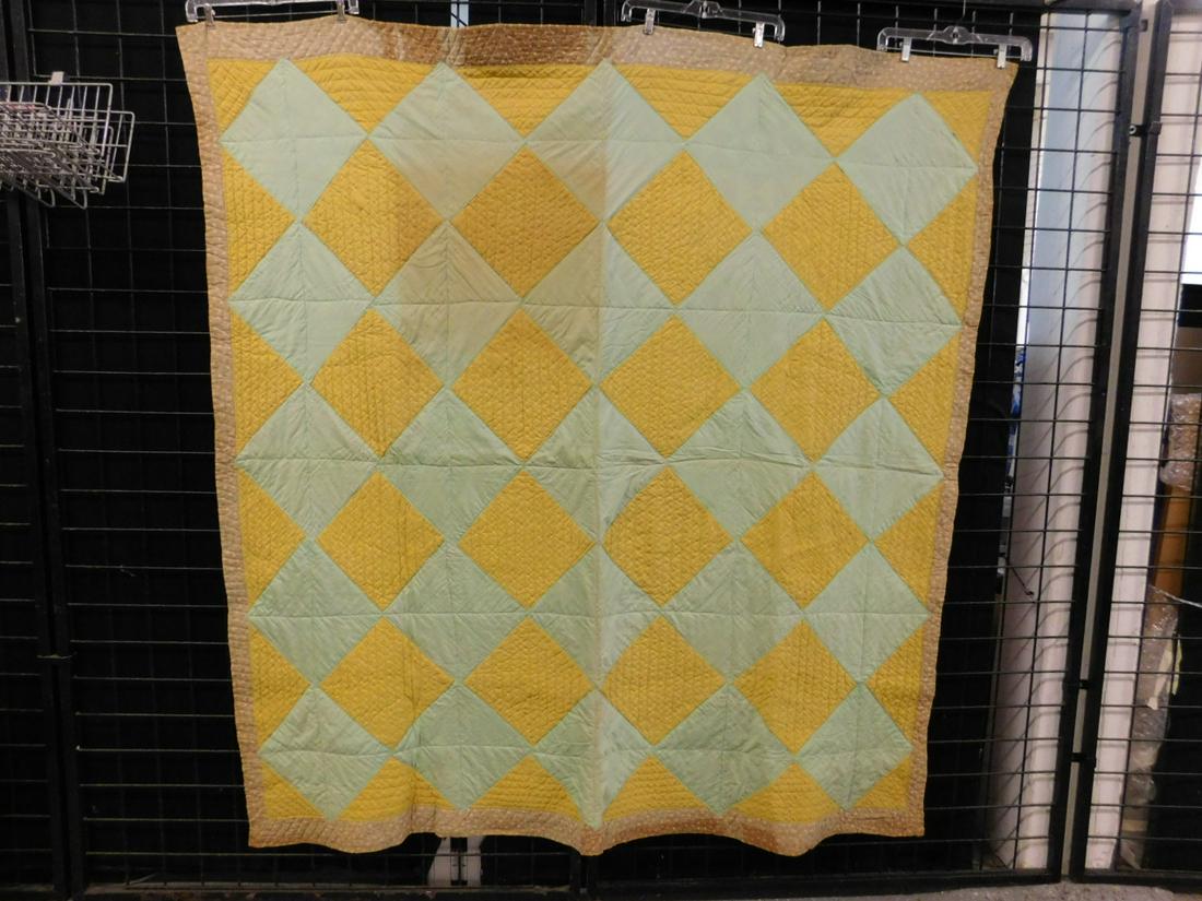 Vintage Yellow & Green On point Quilt (1 of 10)