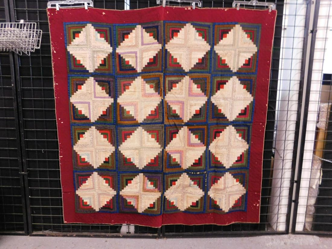 Antique Sunshine & Shadows Log Cabin Quilt (1 of 14)